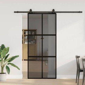 Puerta corredera con herrajes negro 90x205 cm vidrio templado en Puertas | Comprar online en Foru.es