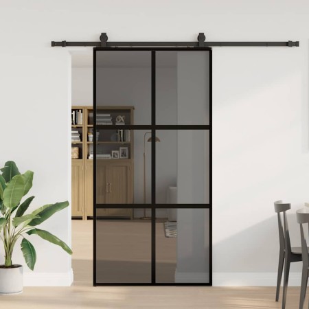 Puerta corredera herrajes negro 102,5x205 cm vidrio templado en Puertas | Comprar online en Foru.es
