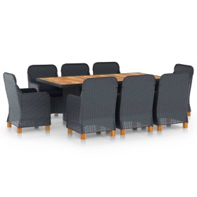 Set comedor jardín 9 pzas cojines ratán sintético gris oscuro en Conjuntos de jardín | Comprar online en Foru.es