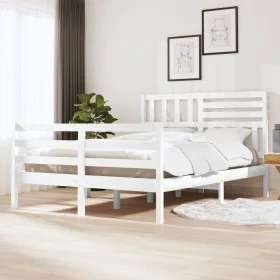 White solid wood bed frame 150x200 cm by vidaXL, Beds and slatted bases - Ref: Foro24-3101094, Price: 155,49 €, Discount: %
