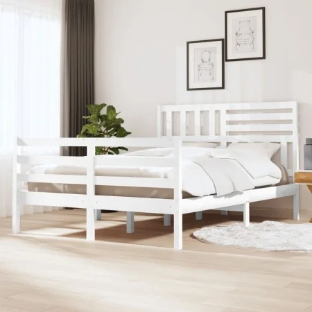 Estructura de cama de madera maciza blanco 150x200 cm de vidaXL, Camas y somieres - Ref: Foro24-3101094, Precio: 155,49 €, De...