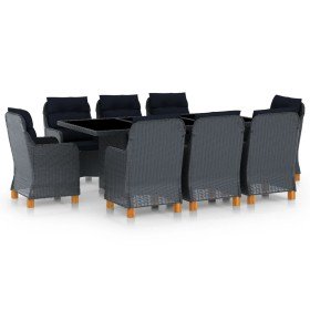 Set comedor jardín 9 pzas cojines ratán sintético gris oscuro en Conjuntos de jardín | Comprar online en Foru.es