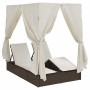 Tumbona doble con techito Marrón 205 x 129 x 200 cm ratán PE en Camas para exterior | Comprar online en Foru.es