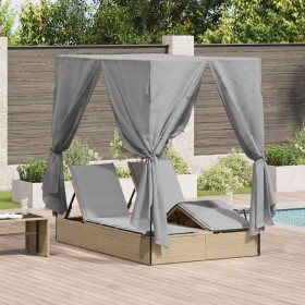 Tumbona doble con techito Beige 205 x 129 x 200 cm ratán PE en Camas para exterior | Comprar online en Foru.es