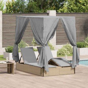 Tumbona doble con techito Beige 205 x 129 x 200 cm ratán PE en Camas para exterior | Comprar online en Foru.es