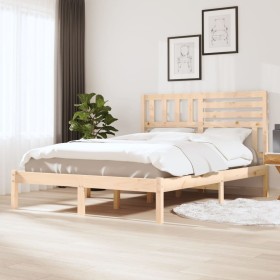 Estructura de cama madera maciza de pino 135x190 cm de vidaXL, Camas y somieres - Ref: Foro24-3100998, Precio: 139,46 €, Desc...