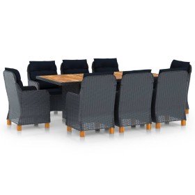 Set comedor jardín 9 pzas cojines ratán sintético gris oscuro en Conjuntos de jardín | Comprar online en Foru.es