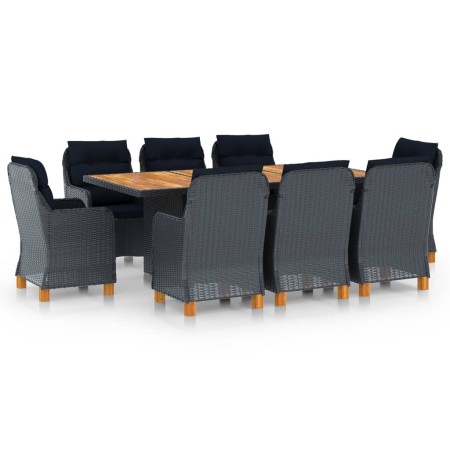 Set comedor jardín 9 pzas cojines ratán sintético gris oscuro en Conjuntos de jardín | Comprar online en Foru.es