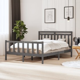 Estructura de cama de madera maciza gris 150x200 cm de vidaXL, Camas y somieres - Ref: Foro24-3100965, Precio: 152,38 €, Desc...