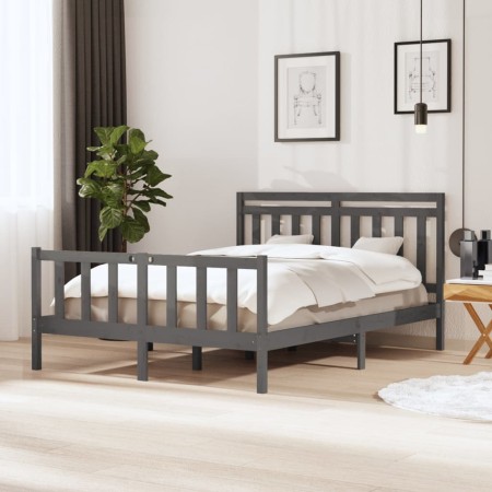 Estructura de cama de madera maciza gris 150x200 cm de vidaXL, Camas y somieres - Ref: Foro24-3100965, Precio: 152,38 €, Desc...