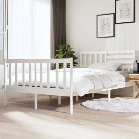 Estructura de cama de madera maciza blanca 140x190 cm de vidaXL, Camas y somieres - Ref: Foro24-3101134, Precio: 153,66 €, De...