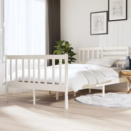 Estructura cama doble pequeña madera maciza blanco 120x190 cm de vidaXL, Camas y somieres - Ref: Foro24-3101124, Precio: 145,...