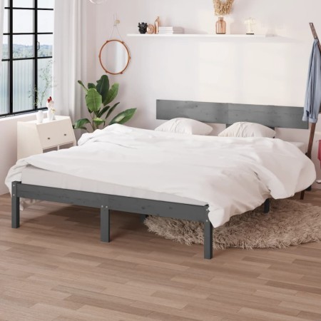 Estructura de cama doble pequeña madera maciza gris 120x190 cm de vidaXL, Camas y somieres - Ref: Foro24-810119, Precio: 131,...