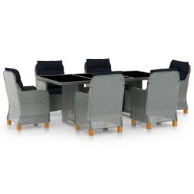 Set comedor jardín 7 pzas y cojines ratán sintético gris claro en Conjuntos de jardín | Comprar online en Foru.es