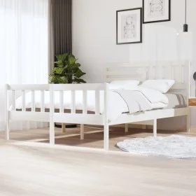 Estructura de cama de madera maciza blanca 140x200 cm de vidaXL, Camas y somieres - Ref: Foro24-3101154, Precio: 150,20 €, De...