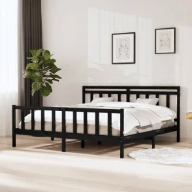Black solid wood bed frame 200x200 cm by vidaXL, Beds and slatted bases - Ref: Foro24-3100982, Price: 200,27 €, Discount: %