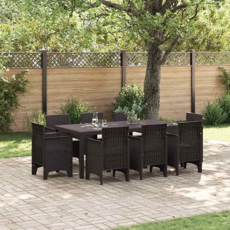 Conjunto de Comedor de Jardín 9 pcs Marrón Ratan Polt en Mesas de jardín | Comprar online en Foru.es
