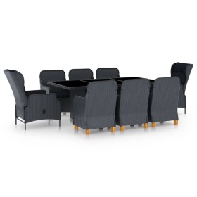 Set comedor jardín 9 piezas cojines ratán sintético gris oscuro en Conjuntos de jardín | Comprar online en Foru.es