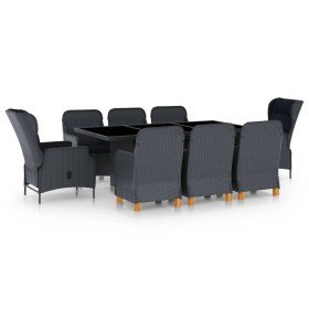 Set comedor jardín 9 piezas cojines ratán sintético gris oscuro en Conjuntos de jardín | Comprar online en Foru.es
