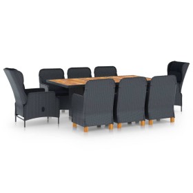 Set comedor jardín 9 piezas cojines ratán sintético gris oscuro en Conjuntos de jardín | Comprar online en Foru.es