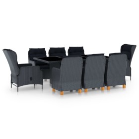 Set comedor jardín 9 piezas cojines ratán sintético gris oscuro en Conjuntos de jardín | Comprar online en Foru.es