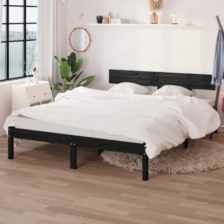 Estructura de cama madera maciza de pino negro 135x190 cm de vidaXL, Camas y somieres - Ref: Foro24-810126, Precio: 115,31 €,...