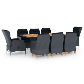 Set comedor jardín 9 piezas cojines ratán sintético gris oscuro en Conjuntos de jardín | Comprar online en Foru.es