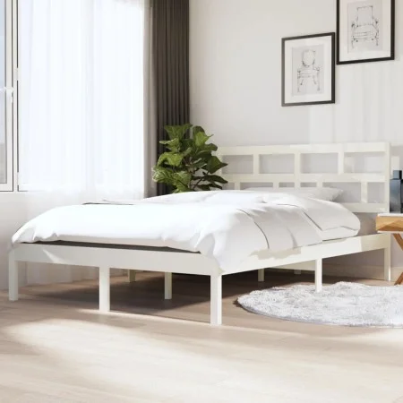 Weißer Doppelbettrahmen aus Massivholz, 135 x 190 cm von vidaXL, Betten und Lattenroste - Ref: Foro24-3101194, Preis: 138,90 ...