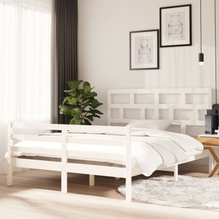 Estructura de cama madera maciza blanca King Size 150x200 cm de vidaXL, Camas y somieres - Ref: Foro24-3101289, Precio: 149,1...
