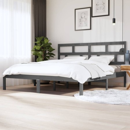 Estructura de cama de madera maciza de pino gris 200x200 cm de vidaXL, Camas y somieres - Ref: Foro24-3101240, Precio: 172,99...
