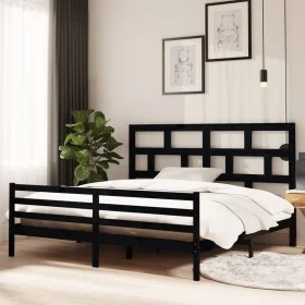 Estructura de cama de madera maciza de pino negra 200x200 cm de vidaXL, Camas y somieres - Ref: Foro24-3101307, Precio: 184,0...