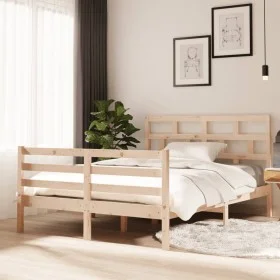 Estructura cama doble pequeña madera maciza 135x190 cm de vidaXL, Camas y somieres - Ref: Foro24-3101258, Precio: 129,78 €, D...