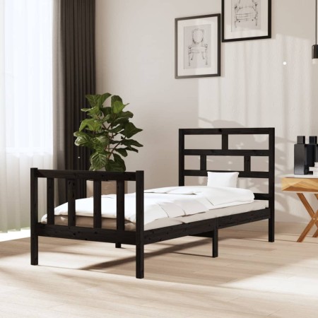 Estructura de cama madera maciza de pino negro 100x200 cm de vidaXL, Camas y somieres - Ref: Foro24-3101342, Precio: 140,54 €...