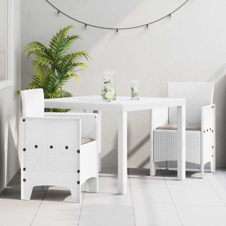 Conjunto de Comedor de Jardín 3 pcs Blanco Ratan Polt en Mesas de jardín | Comprar online en Foru.es