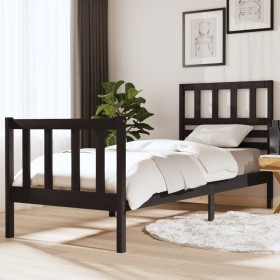 Estructura cama madera maciza individual negro 75x190 cm de vidaXL, Camas y somieres - Ref: Foro24-3101117, Precio: 130,17 €,...