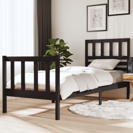 Estructura cama madera maciza individual negro 75x190 cm de vidaXL, Camas y somieres - Ref: Foro24-3101117, Precio: 130,17 €,...