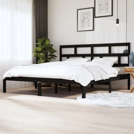 Solid black pine wood bed frame 200x200 cm by vidaXL, Beds and slatted bases - Ref: Foro24-3101242, Price: 171,26 €, Discount: %
