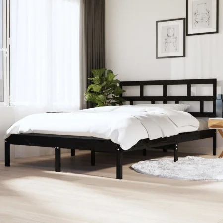 Schwarzer Doppelbettrahmen aus Massivholz, 135 x 190 cm von vidaXL, Betten und Lattenroste - Ref: Foro24-3101197, Preis: 165,...