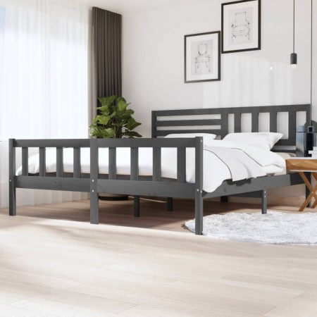 Estructura de cama de madera maciza gris 200x200 cm de vidaXL, Camas y somieres - Ref: Foro24-3101175, Precio: 194,08 €, Desc...