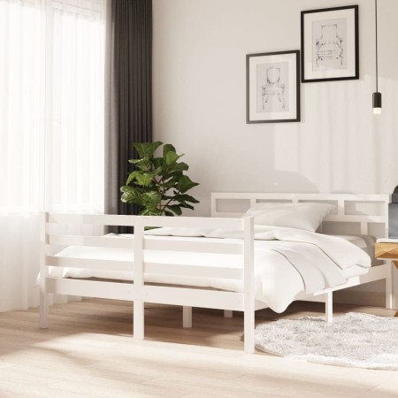 Estructura de cama de madera maciza de pino blanco 140x190 cm de vidaXL, Camas y somieres - Ref: Foro24-3101264, Precio: 142,...
