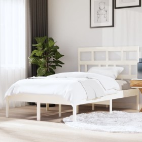 Estructura de cama de madera maciza de pino blanco 140x200 cm de vidaXL, Camas y somieres - Ref: Foro24-3101219, Precio: 133,...