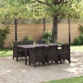 Conjunto de Comedor de Jardín 7 pcs Marrón Ratan Polt en Mesas de jardín | Comprar online en Foru.es