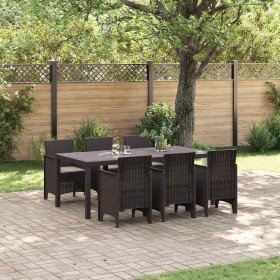 Conjunto de Comedor de Jardín 7 pcs Marrón Ratan Polt en Mesas de jardín | Comprar online en Foru.es