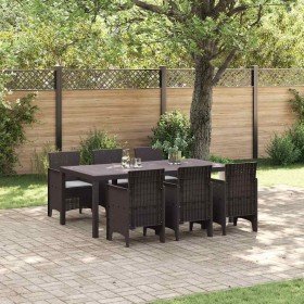 Conjunto de Comedor de Jardín 7 pcs Marrón Ratan Polt en Mesas de jardín | Comprar online en Foru.es