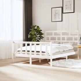 Solid white pine wood bed frame 150x200 cm by vidaXL, Beds and slatted bases - Ref: Foro24-3101354, Price: 148,73 €, Discount: %