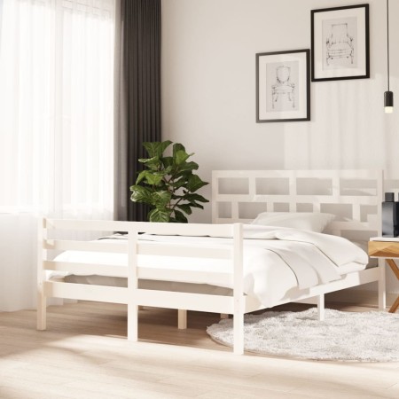 Estructura de cama de madera maciza de pino blanco 140x200 cm de vidaXL, Camas y somieres - Ref: Foro24-3101284, Precio: 144,...