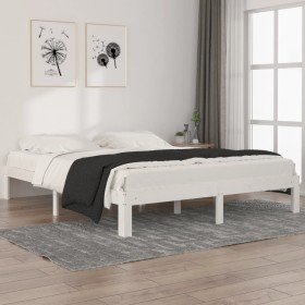 Estructura de cama de madera maciza de pino blanco 160x200 cm de vidaXL, Camas y somieres - Ref: Foro24-810376, Precio: 113,6...