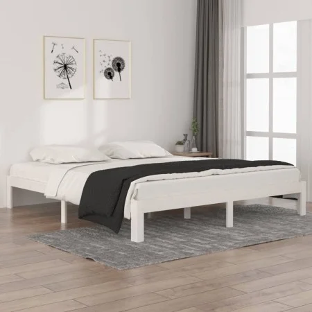White solid wood bed frame Supe King 180x200 cm by vidaXL, Beds and slatted bases - Ref: Foro24-810381, Price: 117,99 €, Disc...