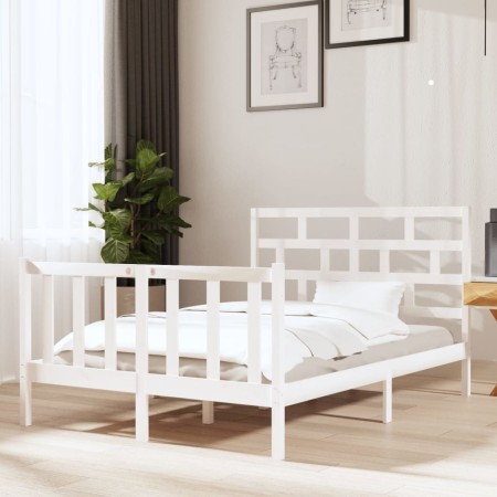 Estructura de cama de madera maciza de pino blanco 140x190 cm de vidaXL, Camas y somieres - Ref: Foro24-3101329, Precio: 149,...