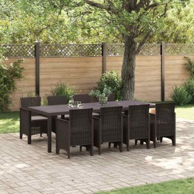 Conjunto de Comedor de Jardín 9 pcs Marrón Ratan Polt en Mesas de jardín | Comprar online en Foru.es
